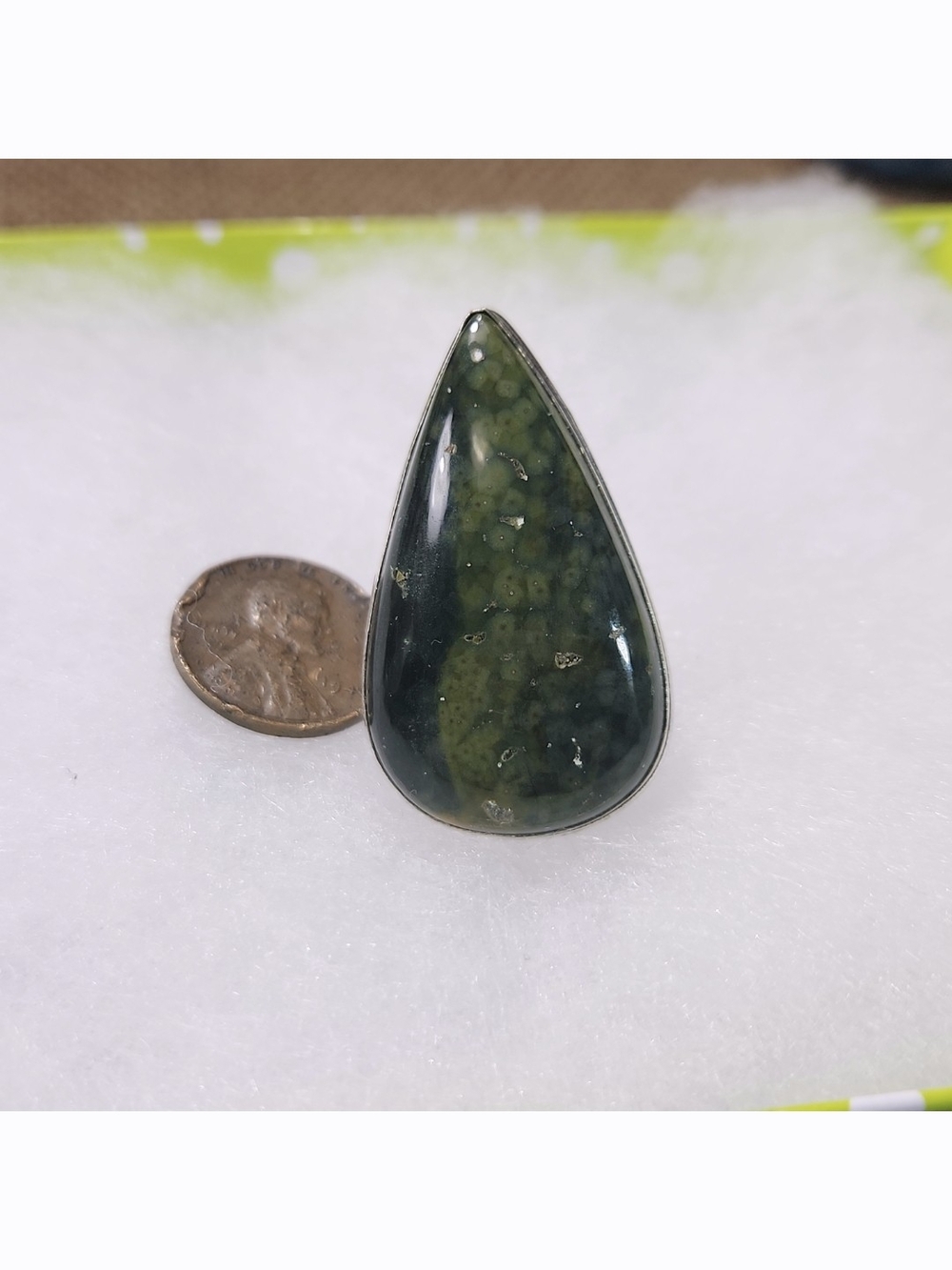 Source Unknown Teardrop Green Jasper Ring